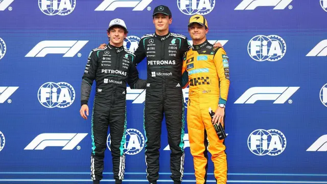 Kimi Antonelli, George Russell and Lando Norris