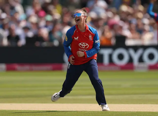Linsey Smith celebrates a wicket