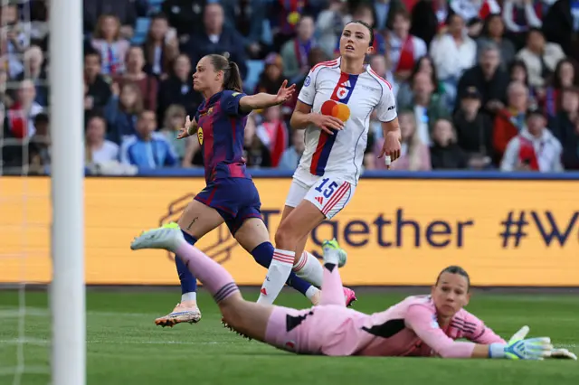 Pajor wheels away to celebrate as Endler lies on the floor beaten