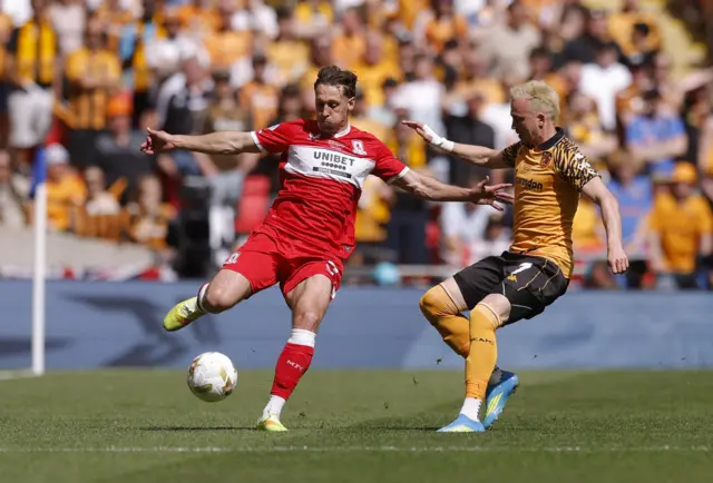 Middlesbrough's Callum Brittain in action with Hull City's Liam Millar