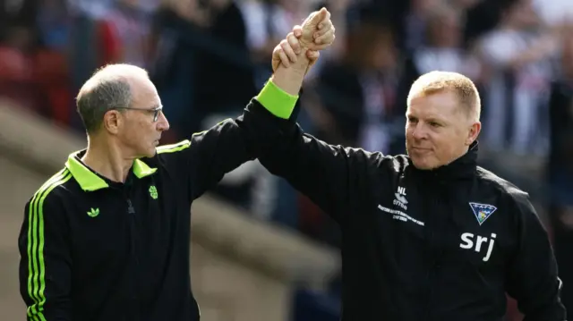 Celtic manager Martin O'Neill with Dunfermline Athletic counterpart Neil Lennon