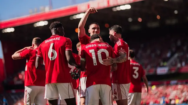 Morgan Gibbs-White of Nottingham Forest sets off in celebration