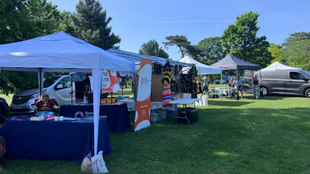 A row of stalls being set up