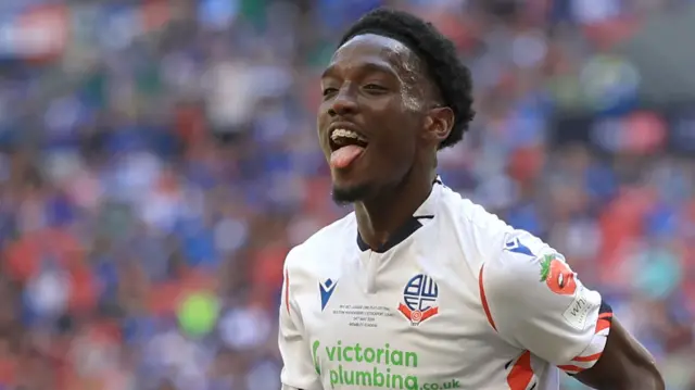 Amario Cozier-Duberry celebrates goal with tongue out