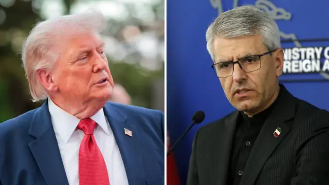 Composite image of US President Donald Trump and Iranian foreign ministry speaker Esmail Baghaei