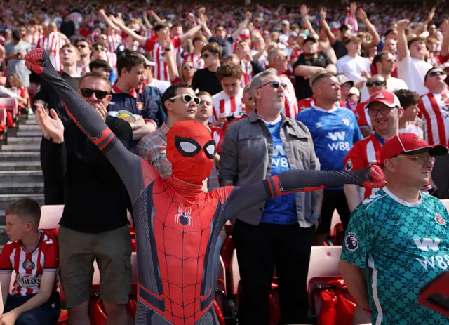 Fan dressed in a spiderman costume at Stadium of Light