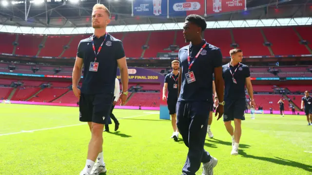 Bolton players on the pitch at Wembley before kick-off