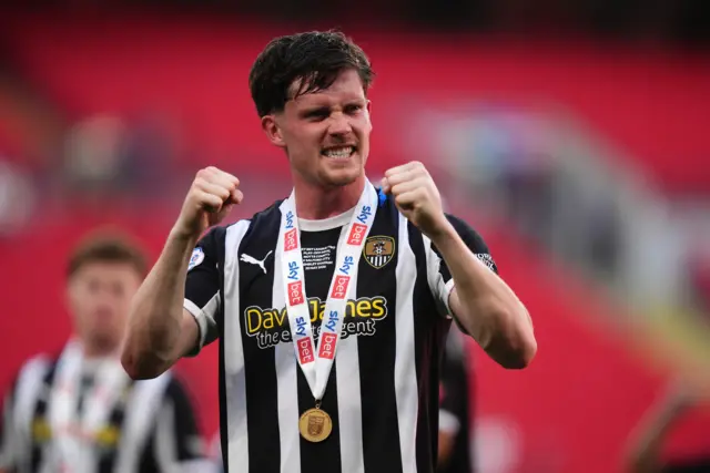 Lucas Ness celebrates Notts County's play-off final win over Salford City