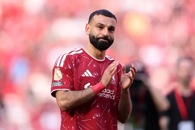 Mohamed Salah waves goodbye to Anfield on his final appearance for Liverpool