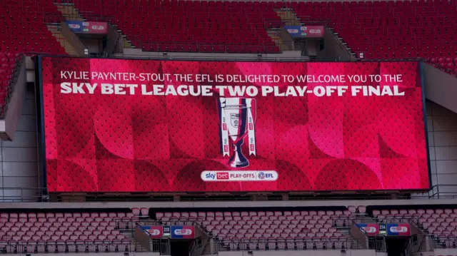 Wembley scoreboard ahead of the League Two play-off final