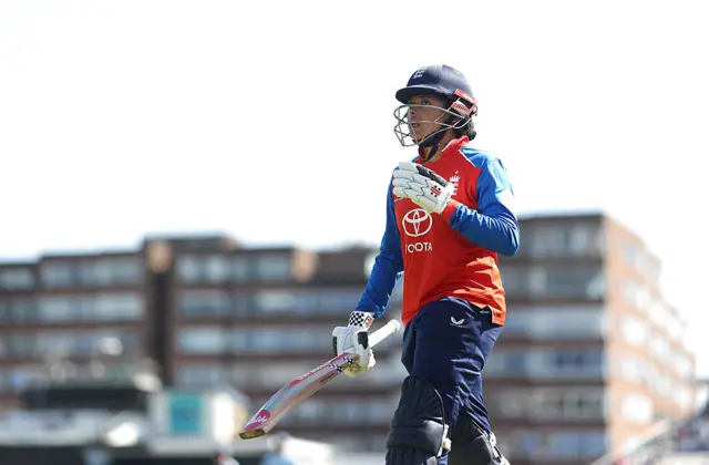 Sophie Dunkley walks to the middle