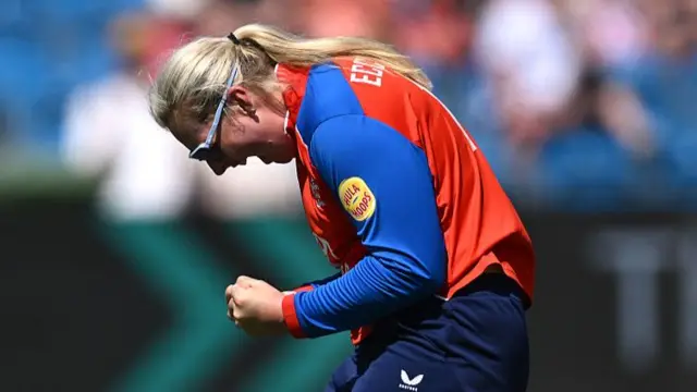 Sophie Ecclestone celebrates the wicket of Izzy Sharp