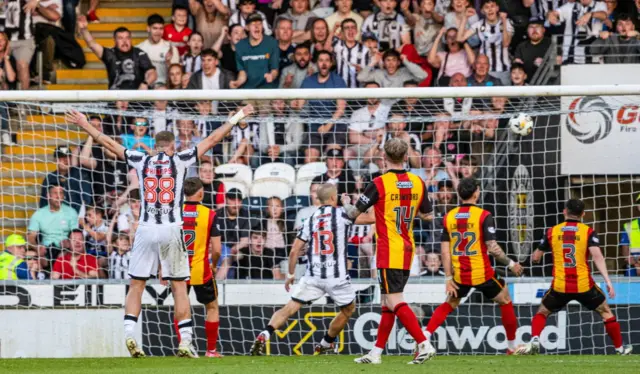 St Mirren's Killian Phillips celebrates (L) as Marcus Fraser scores to make it 1-0 during a William Hill Premiership Play-off Final Second Leg match between St Mirren and Partick Thistle at The SMiSA Stadium