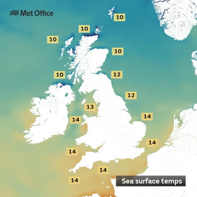 A map of sea surface temperatures shared by the Met Office