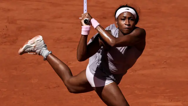 Coco Gauff hits a backhand