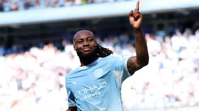 Antoine Semenyo celebrates for Man City