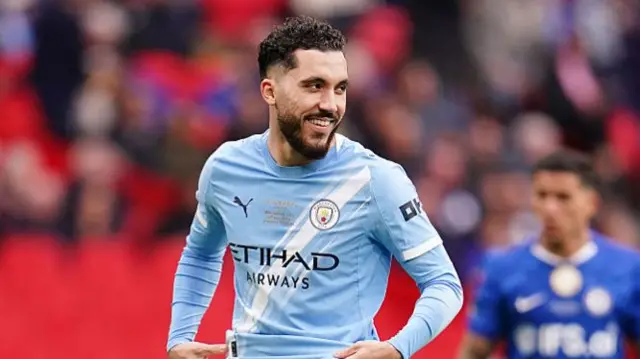 Rayan Cherki of Manchester City during the Emirates FA Cup Final match between Chelsea and Manchester City at Wembley Stadium.