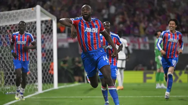 Jean-Philippe Mateta of Crystal Palace celebrates scoring h