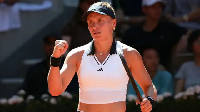 Ukraine's Yuliia Starodubtseva in action