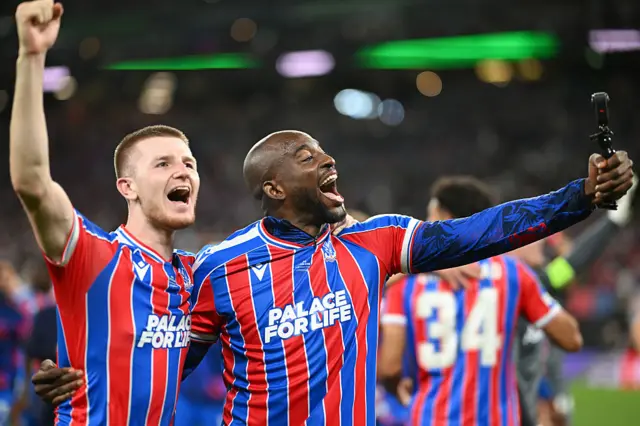 Adam Wharton and Jean-Philippe Mateta of Crystal Palace
