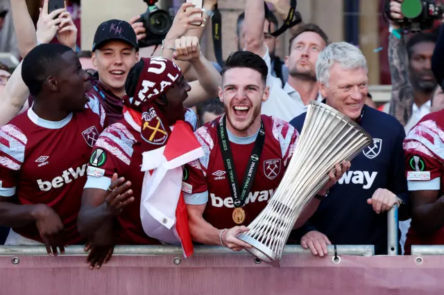 Declan Rice with Conference League trophy