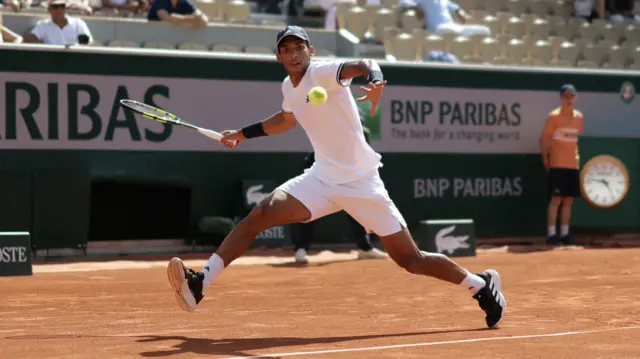 Felix Auger-Aliassime prepares to hit a forehand