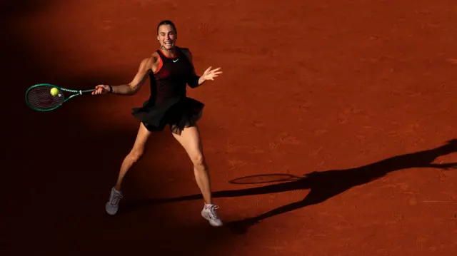 Aryna Sabalenka hits a forehand