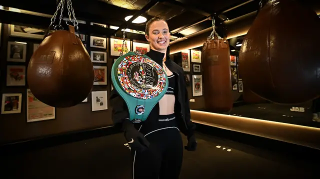 Francesca Hennessy has the WBC bantamweight title on her shoulder