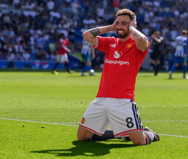 Manchester United's Bruno Fernandes celebrates scoring