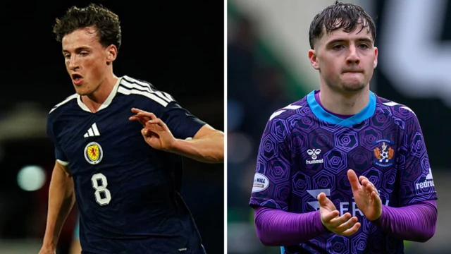 Falkirk's Barney Stewart and Rangers' Findlay Curtis in action - collated image