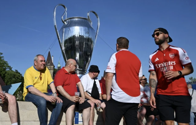 Champions League trophy are seen ahead of the final