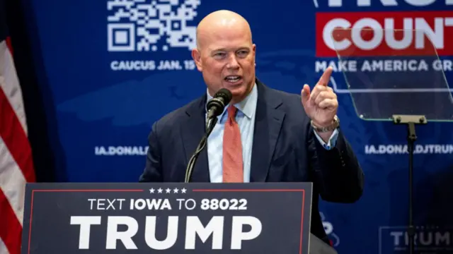 Matt Whitaker, former US acting attorney general, speaks during a campaign event for former US President Donald Trump at Simpson College in Indianola, Iowa, US, on Sunday, Jan. 14, 2024