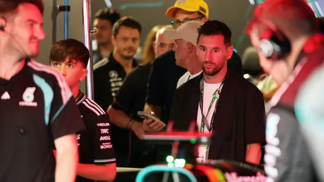 Lionel Messi at the Mercedes garage