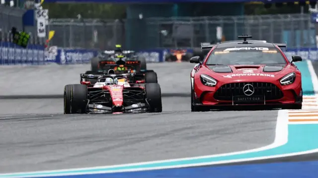 The FIA Safety Car leads Charles Leclerc during the F1 Grand Prix of Miami
