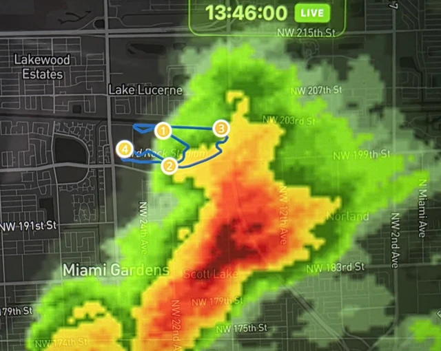 A radar of the wet weather in Miami