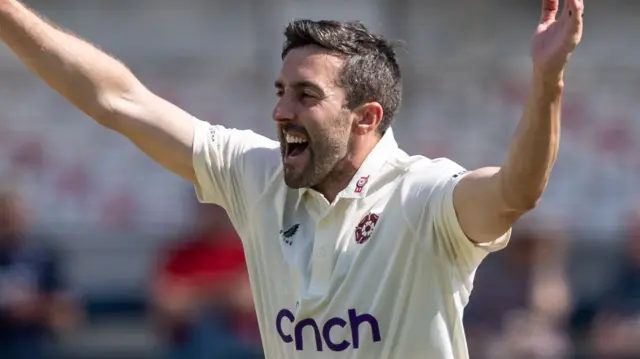 Ben Sanderson celebrates taking wicket