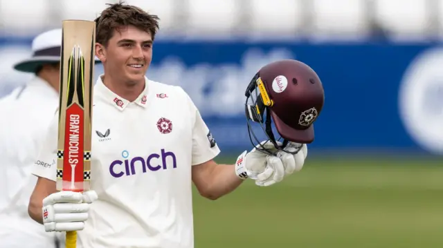 James Sales celebrates scoring century