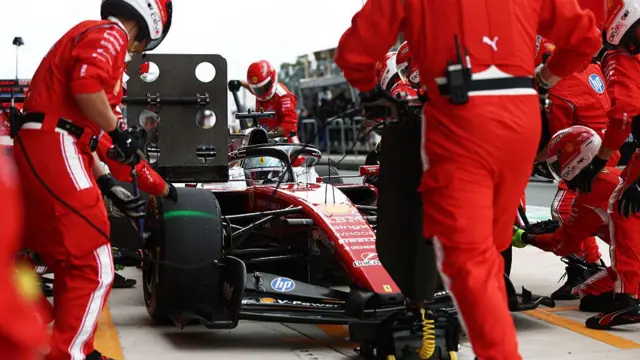Charles Leclerc makes a pitstop during the F1 Grand Prix of Miami