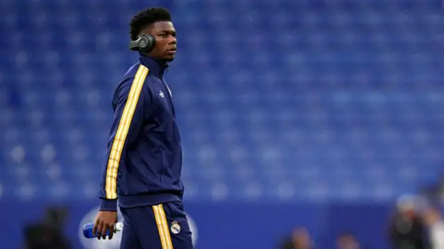Aurelien Tchouameni of Real Madrid inspects the pitch