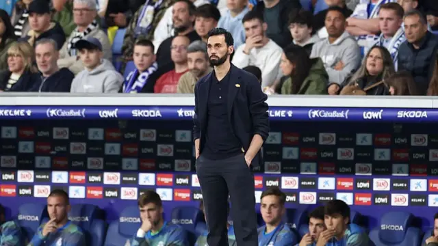 Real Madrid's Spanish coach Alvaro Arbeloa watches his players from the touchline