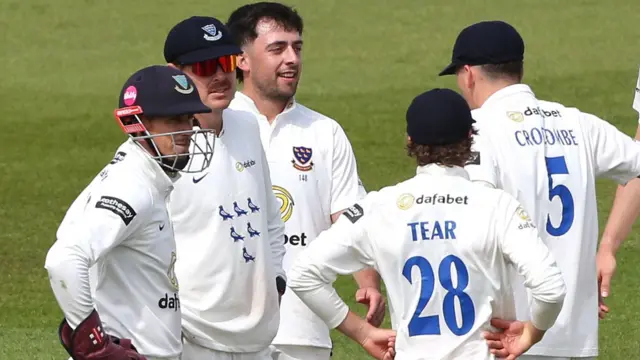 Sussex celebrate taking wicket