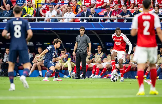 Head Coach Mikel Arteta of Arsenal (C) follows the match