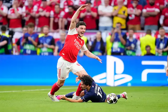 Declan Rice central midfield of Arsenal and England and Vitinha central midfield
