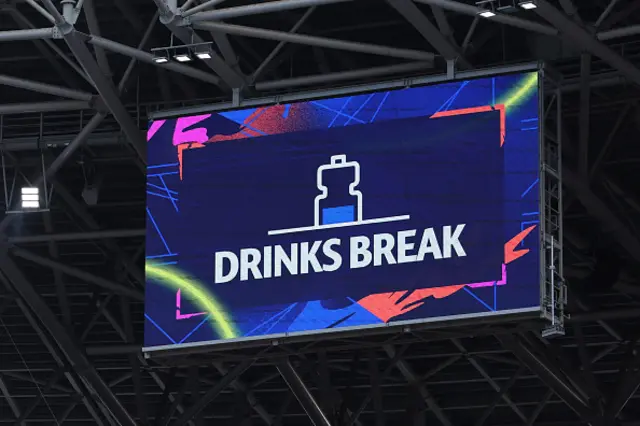 General view of the scoreboard announcing a drinks break