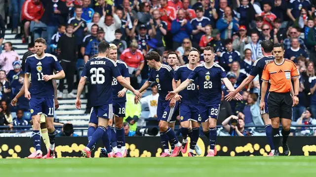 Scotland celebrate their goal