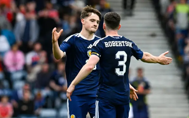 Findlay Curtis celebrates his first Scotland goal