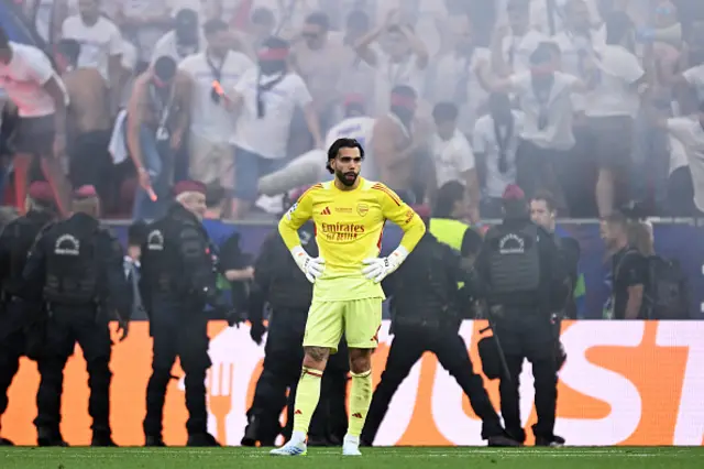 David Raya of Arsenal looks on