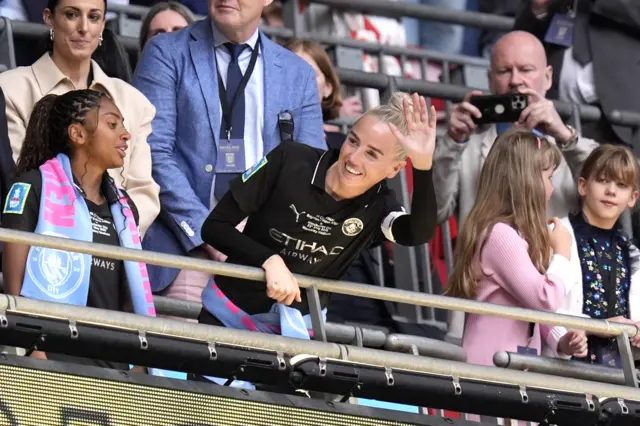 Manchester City's Alex Greenwood salutes the fans following the Adobe Women's FA Cup final at Wembley Stadium,