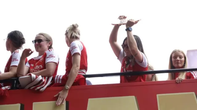 Arsenal Women's Mariona Caldentey holding the Women's Champions Cup trophy