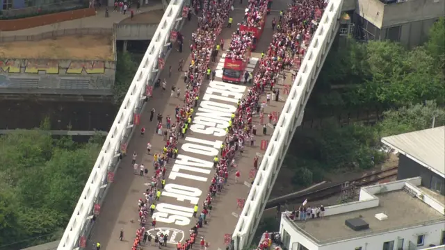 The buses seen from the air